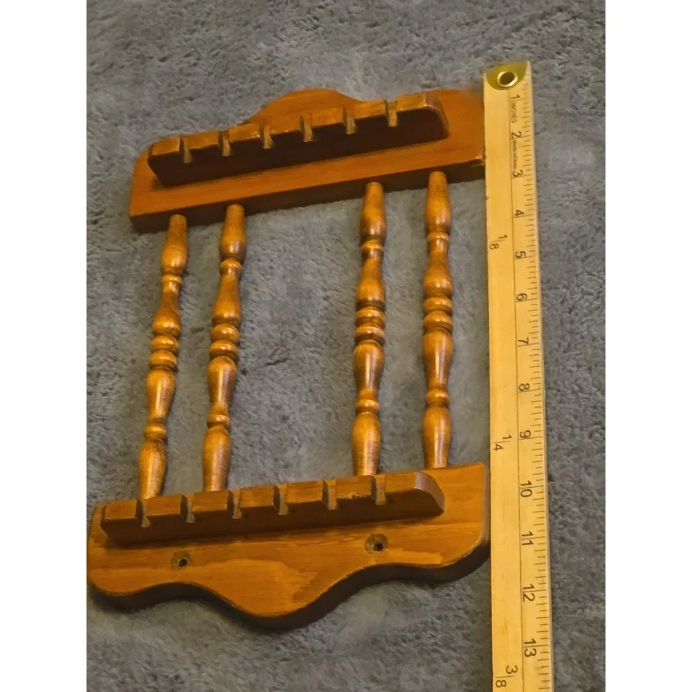Vintage Wood Souvenir Spoon Display Rack Wall Hanging 12 Slot Holder 12x8 Oak